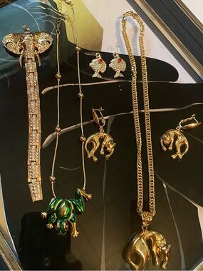 Animal Jewelry Lot inc. 18 Kt gold plated Panther Pendant/Necklace& Earrings 401